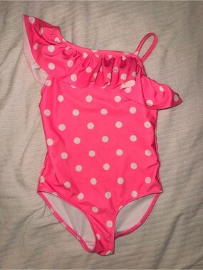 Carter's Pink Polka Dot One-Shoulder Ruffle Swimsuit | Size:7/7A